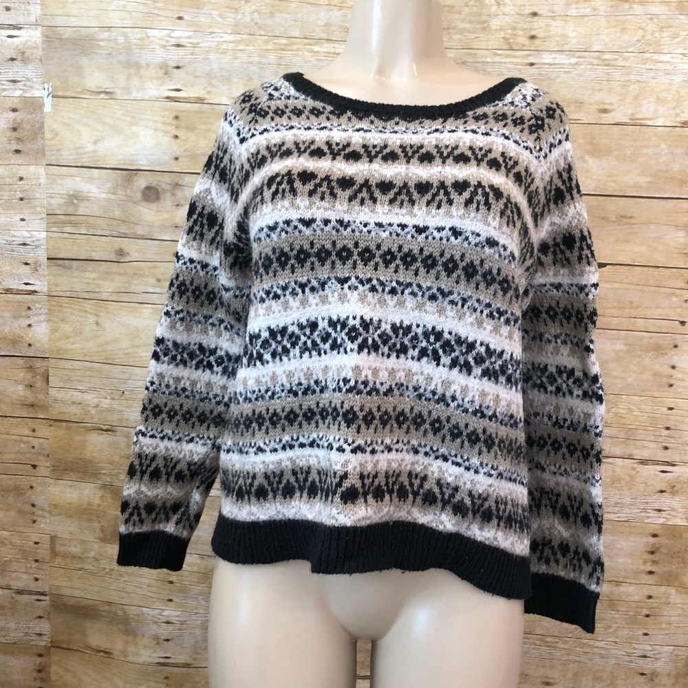 Cache Printed Knit Long Sleeve Sweater Large